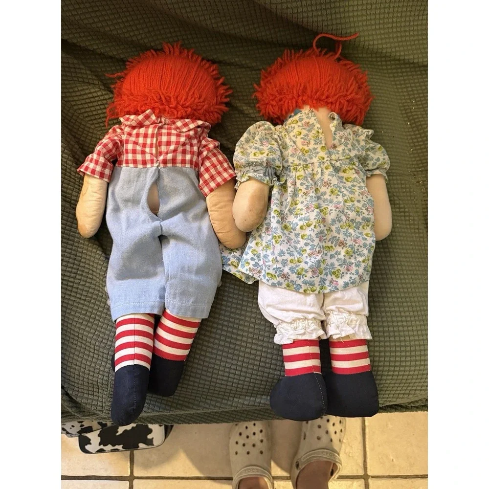Vintage Handmade, Raggedy Ann‎ And Andy Dolls 19in